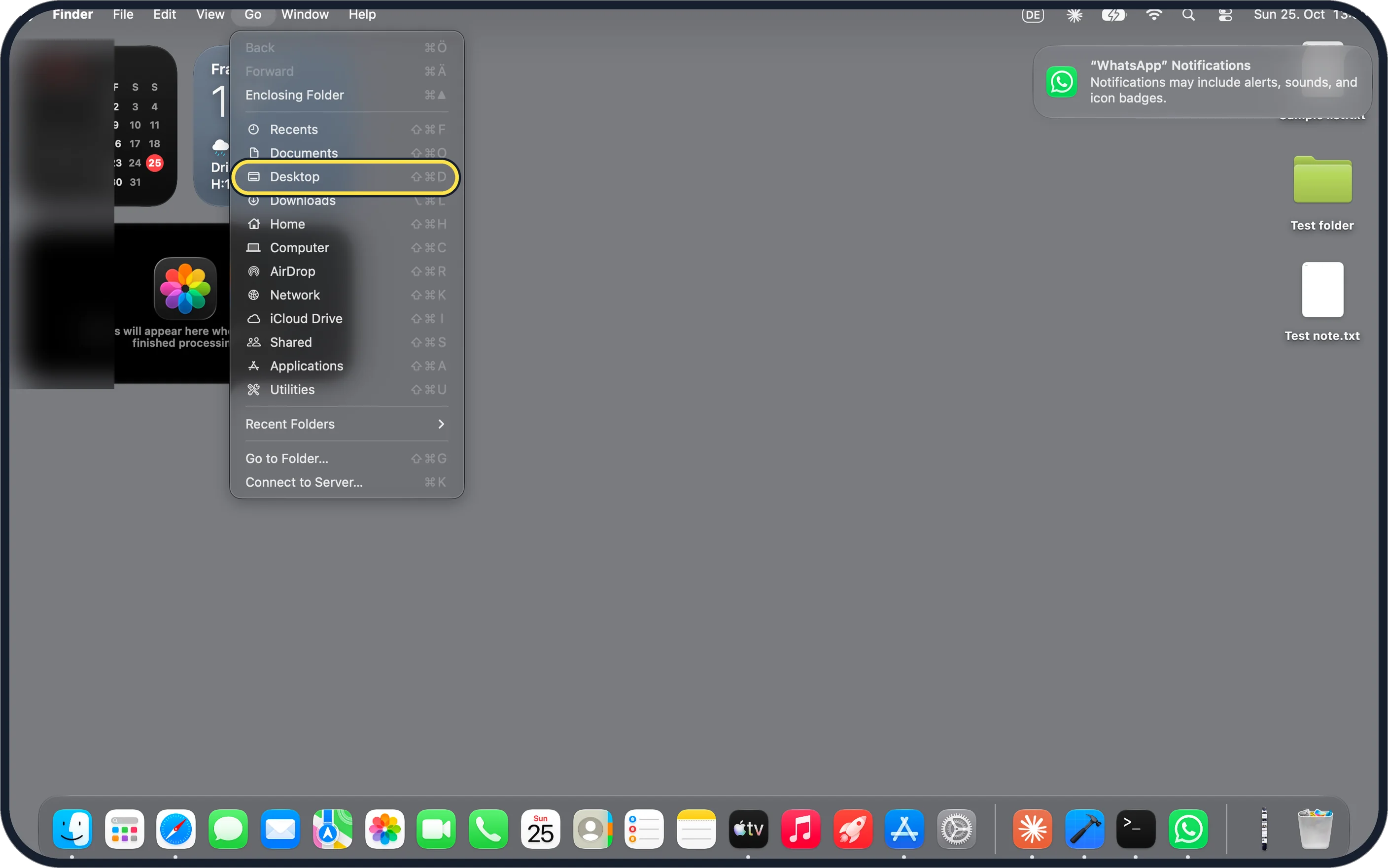Mac screenshot: Open the Desktop folder