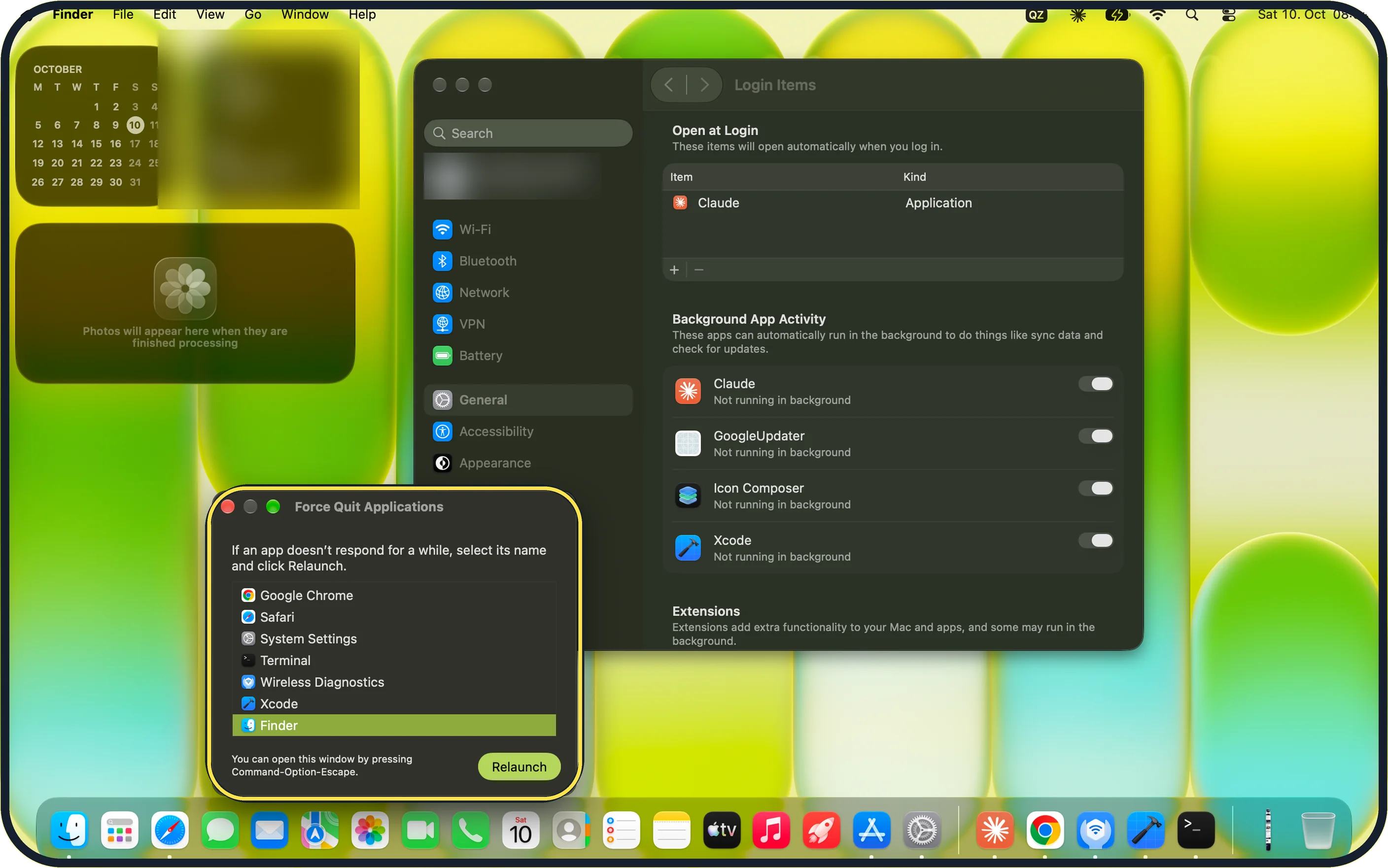 Mac screenshot: Force quit the app