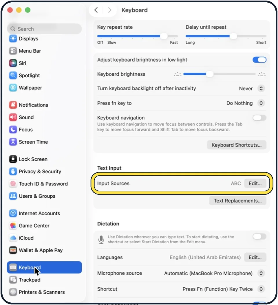 Mac screenshot: Check the keyboard layout
