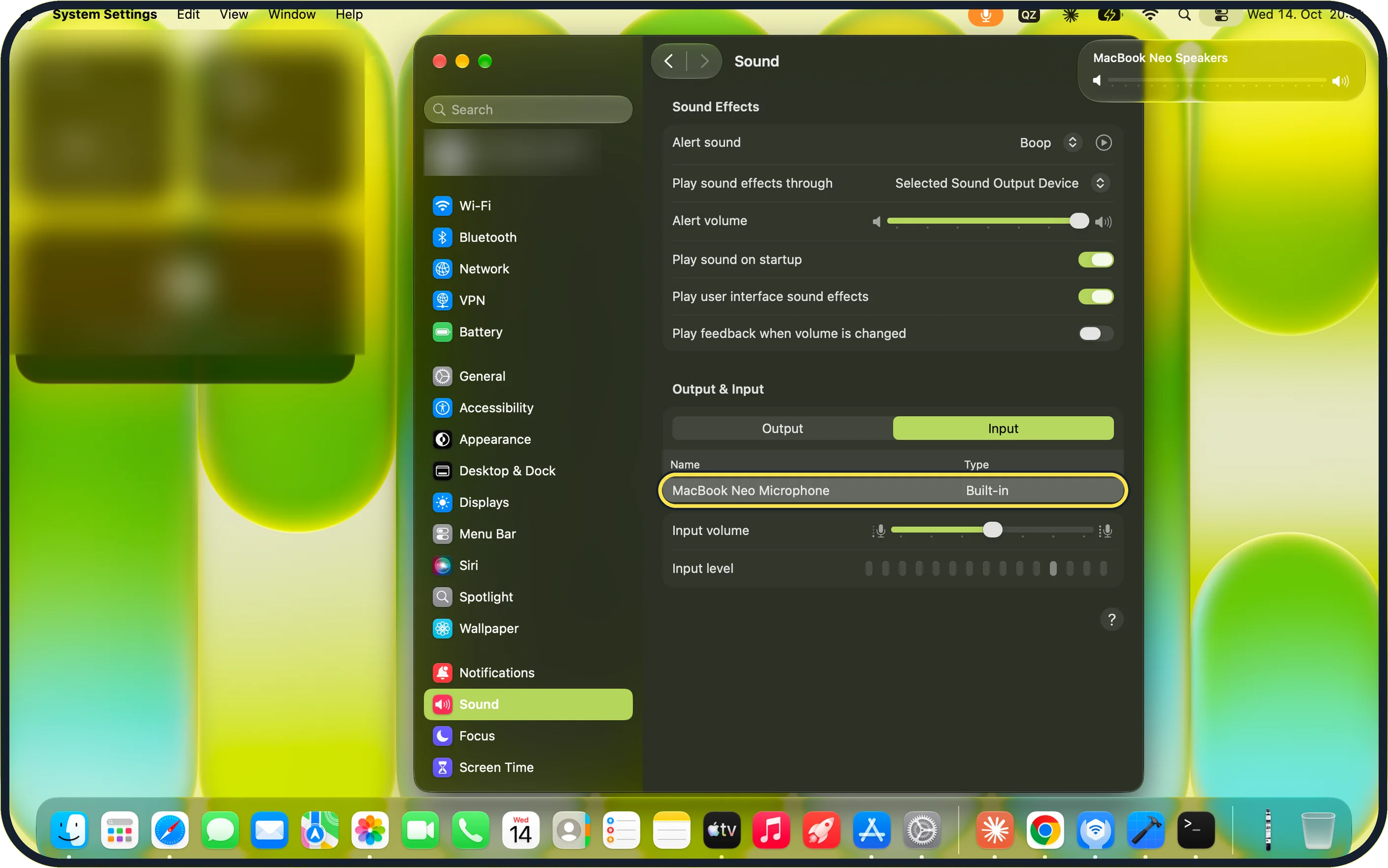 Mac screenshot: Choose the right microphone