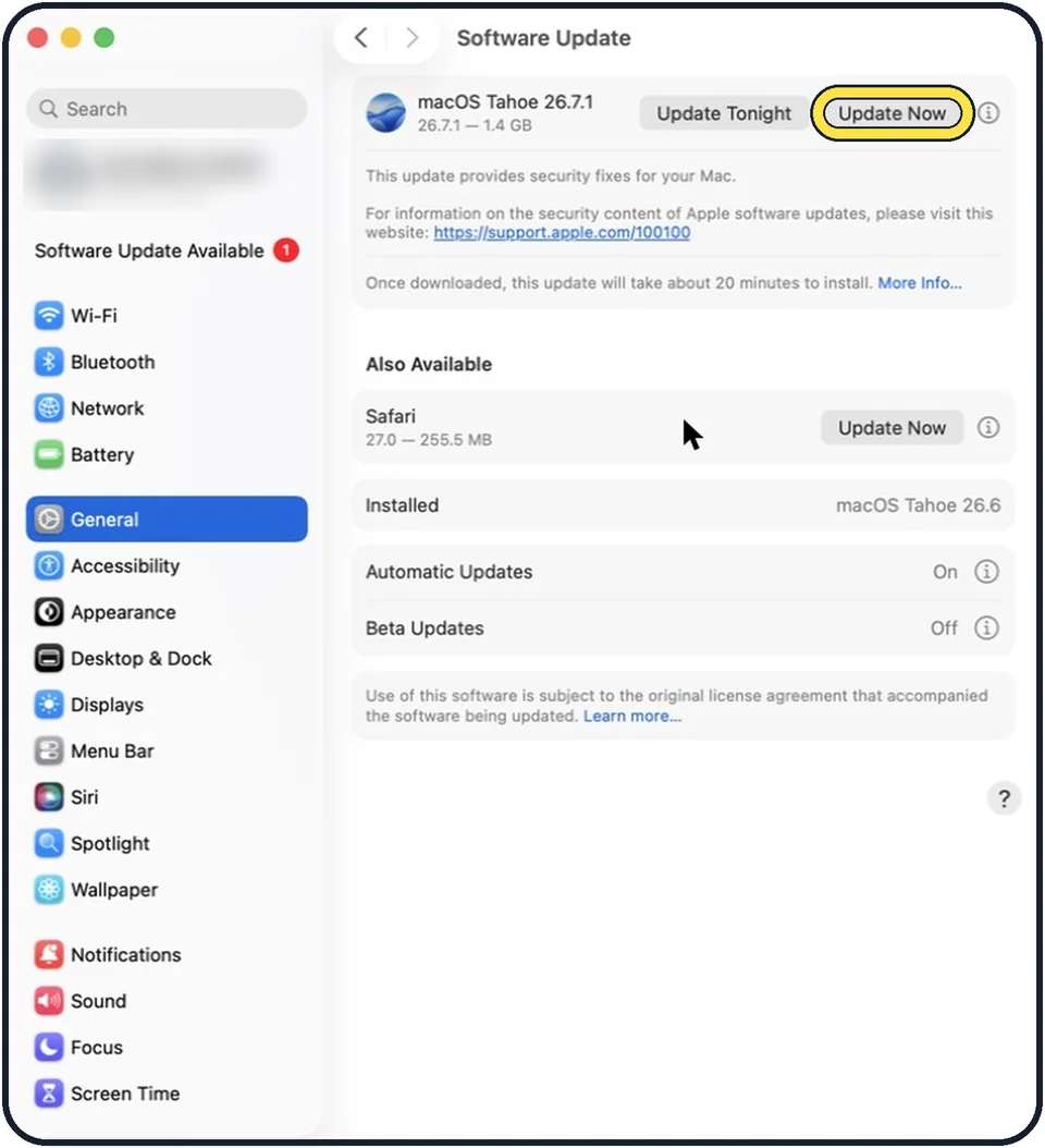 Mac screenshot: Update macOS and your apps