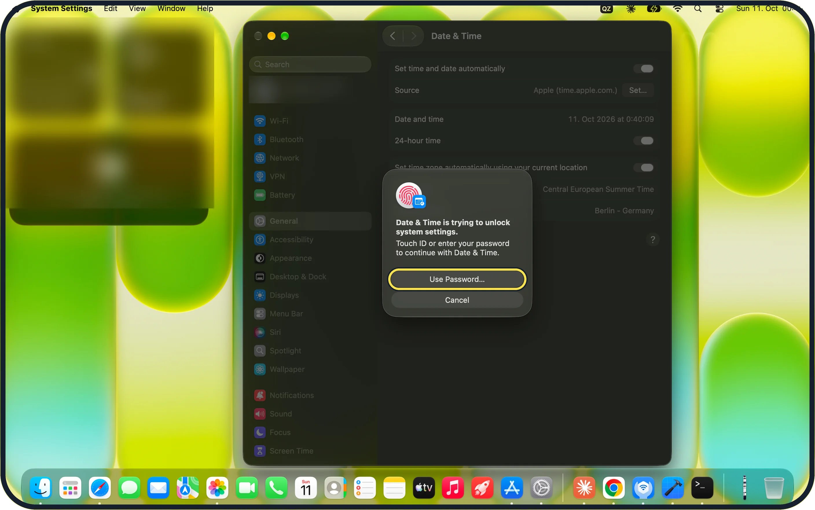 Mac screenshot: Unlock the setting if asked