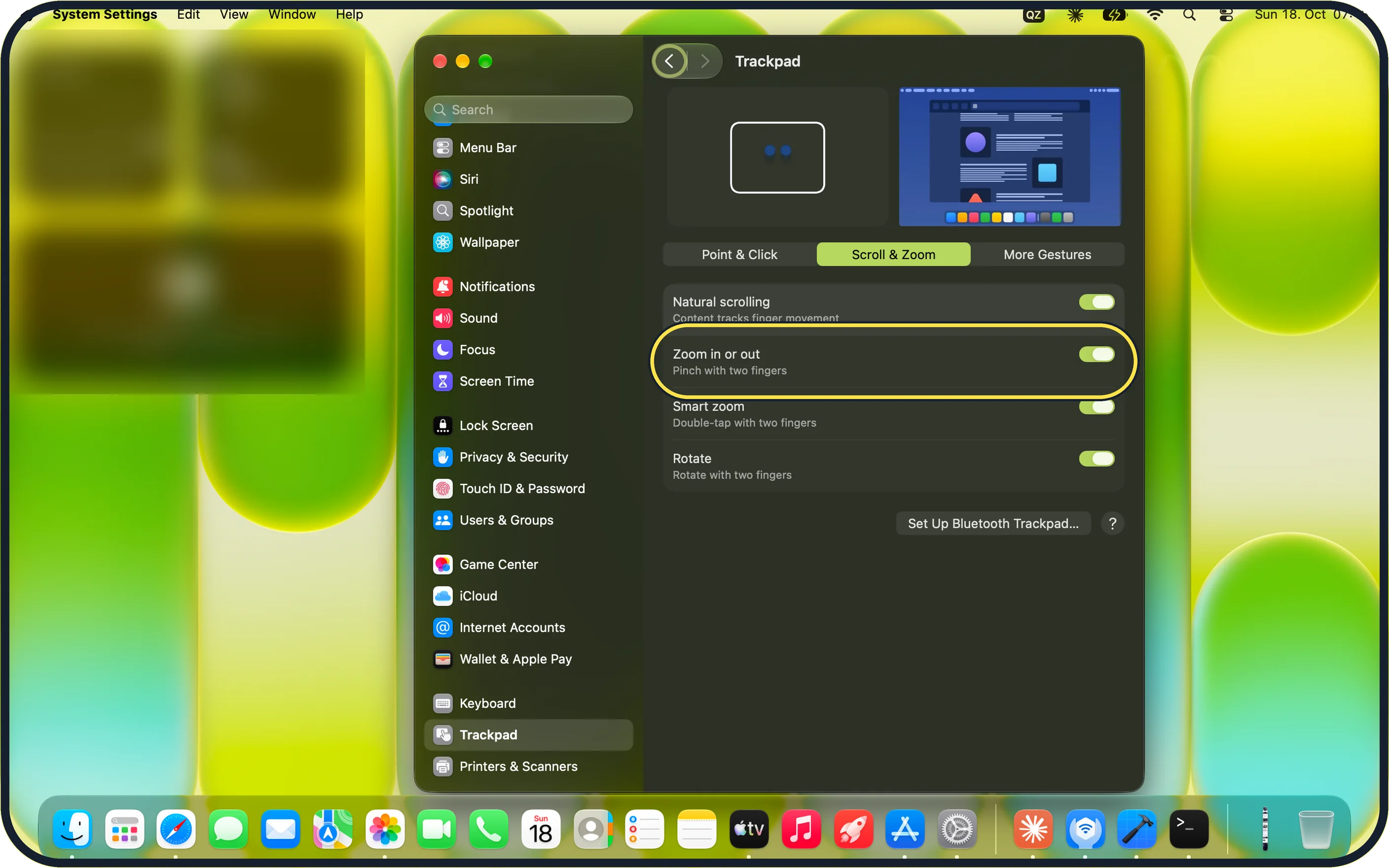 Mac screenshot: Use two fingers to right-click, scroll and zoom