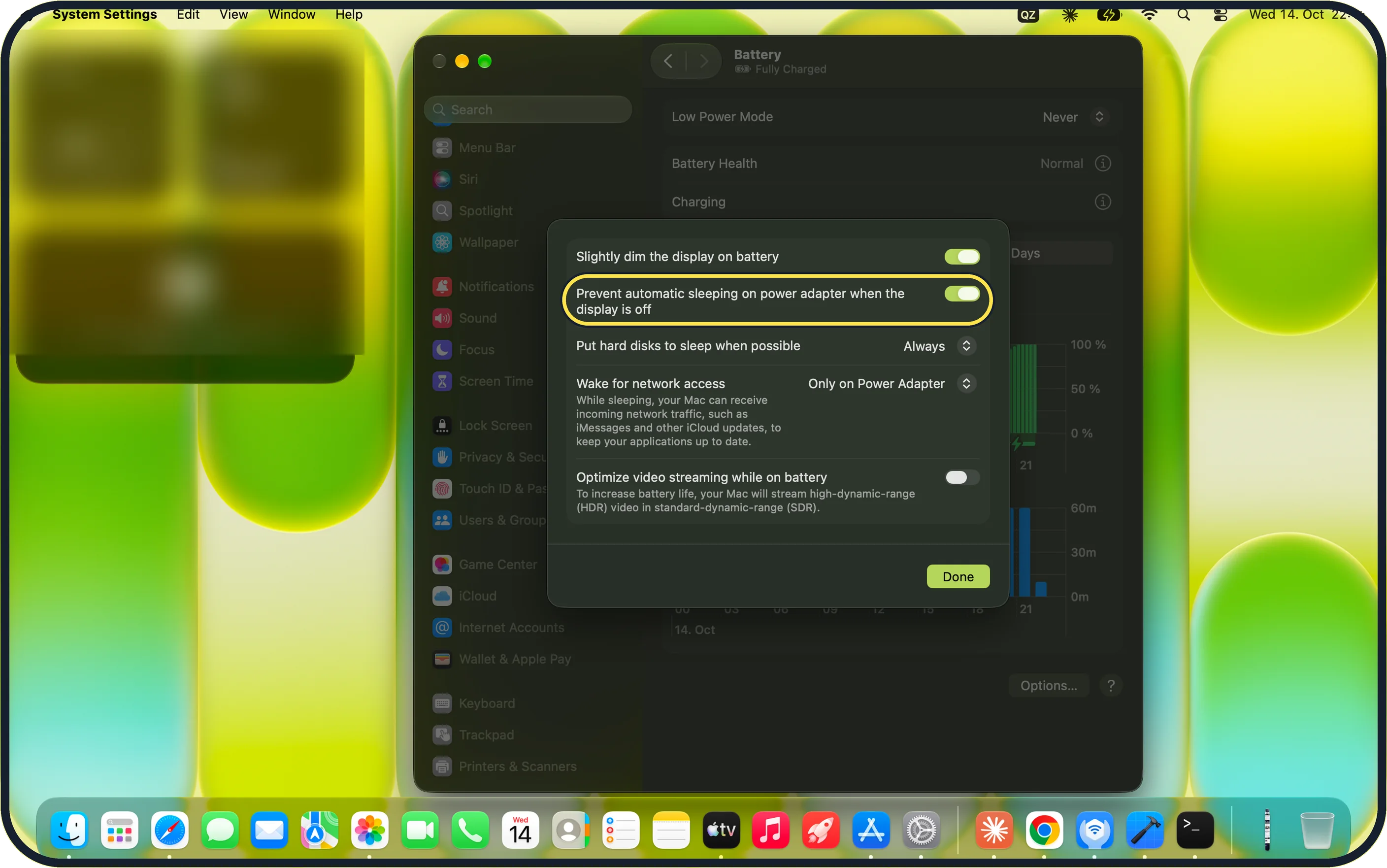 Mac screenshot: MacBook: check the Battery options