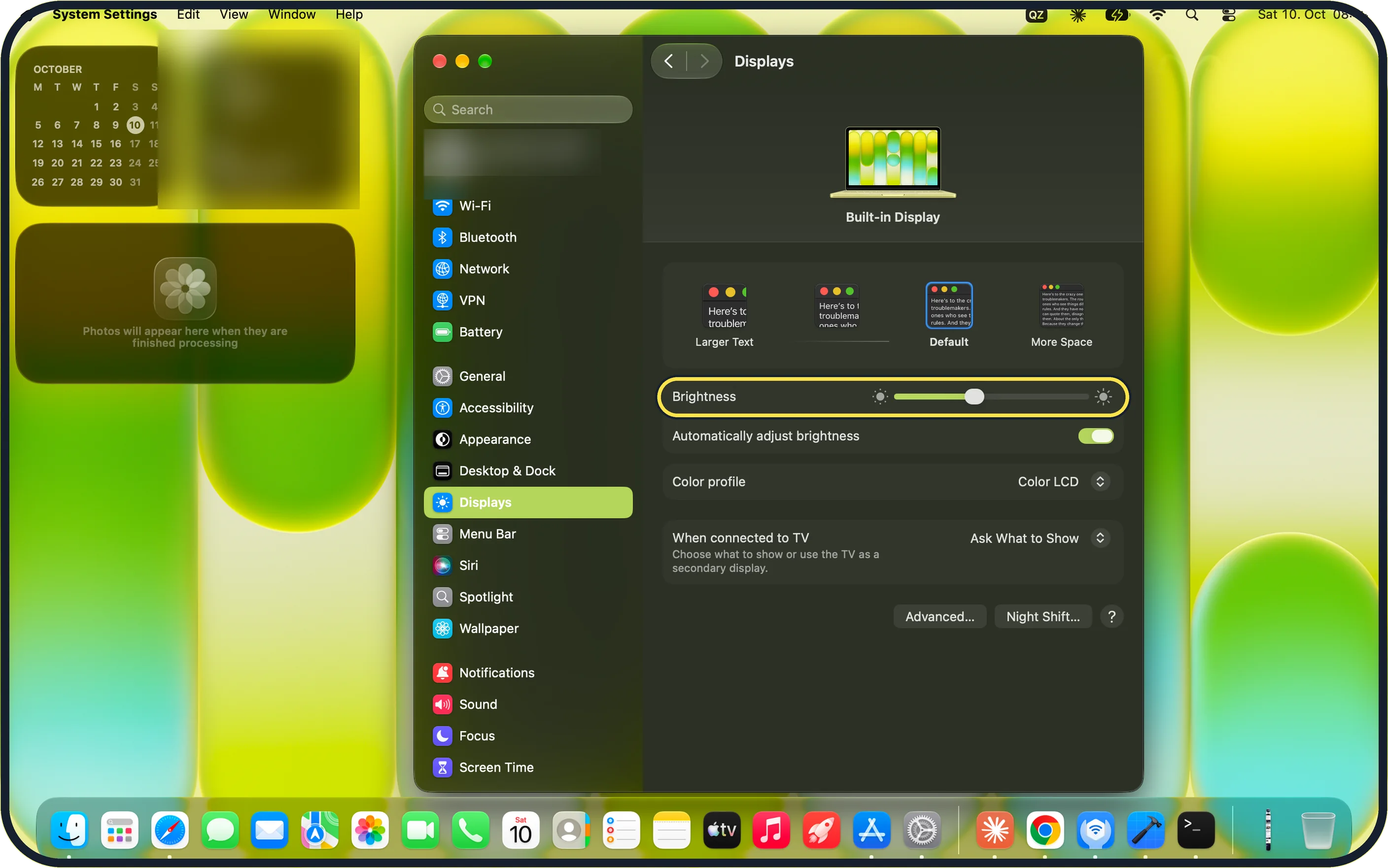 Mac screenshot: Lower the brightness