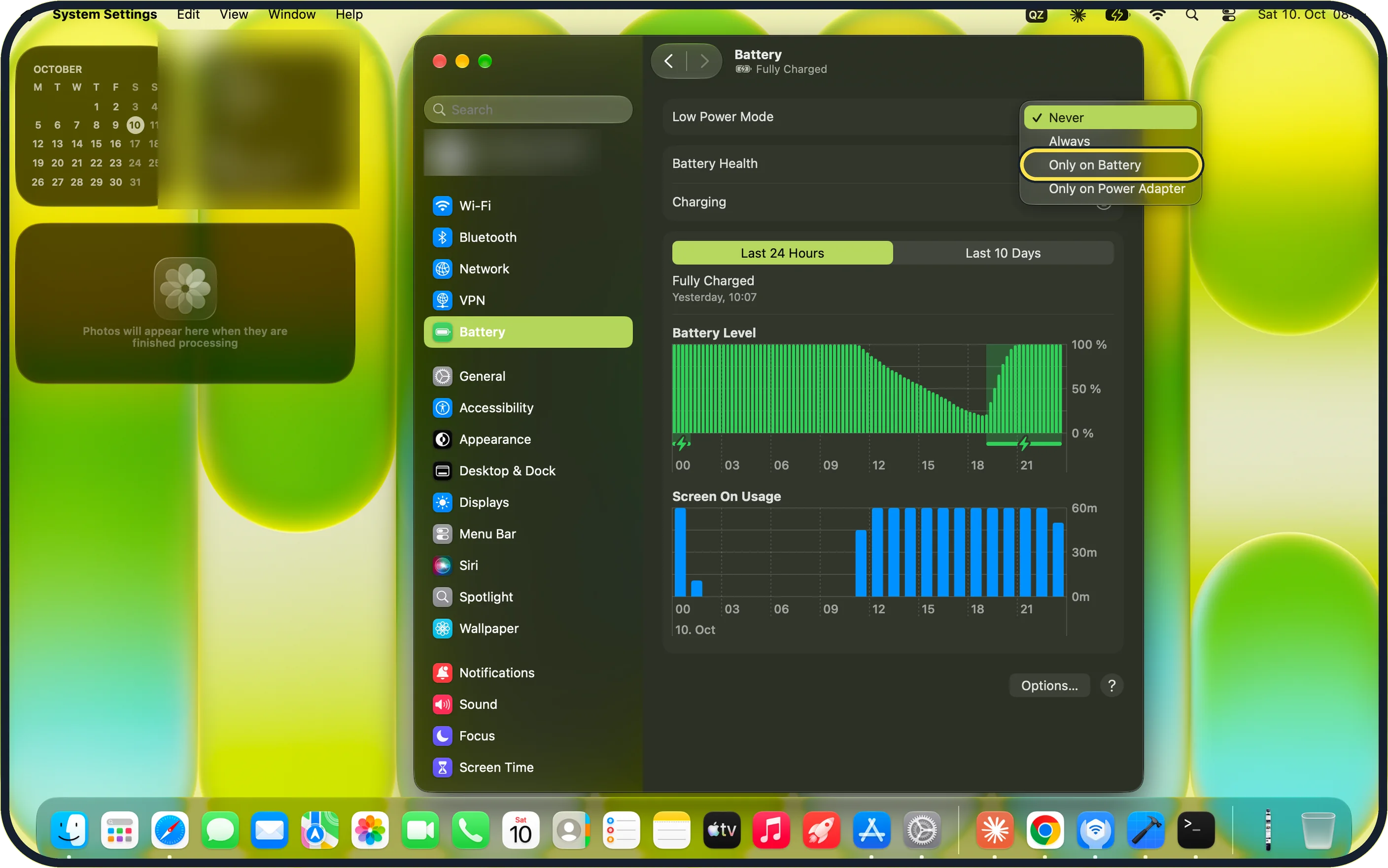 Mac screenshot: Turn on Low Power Mode