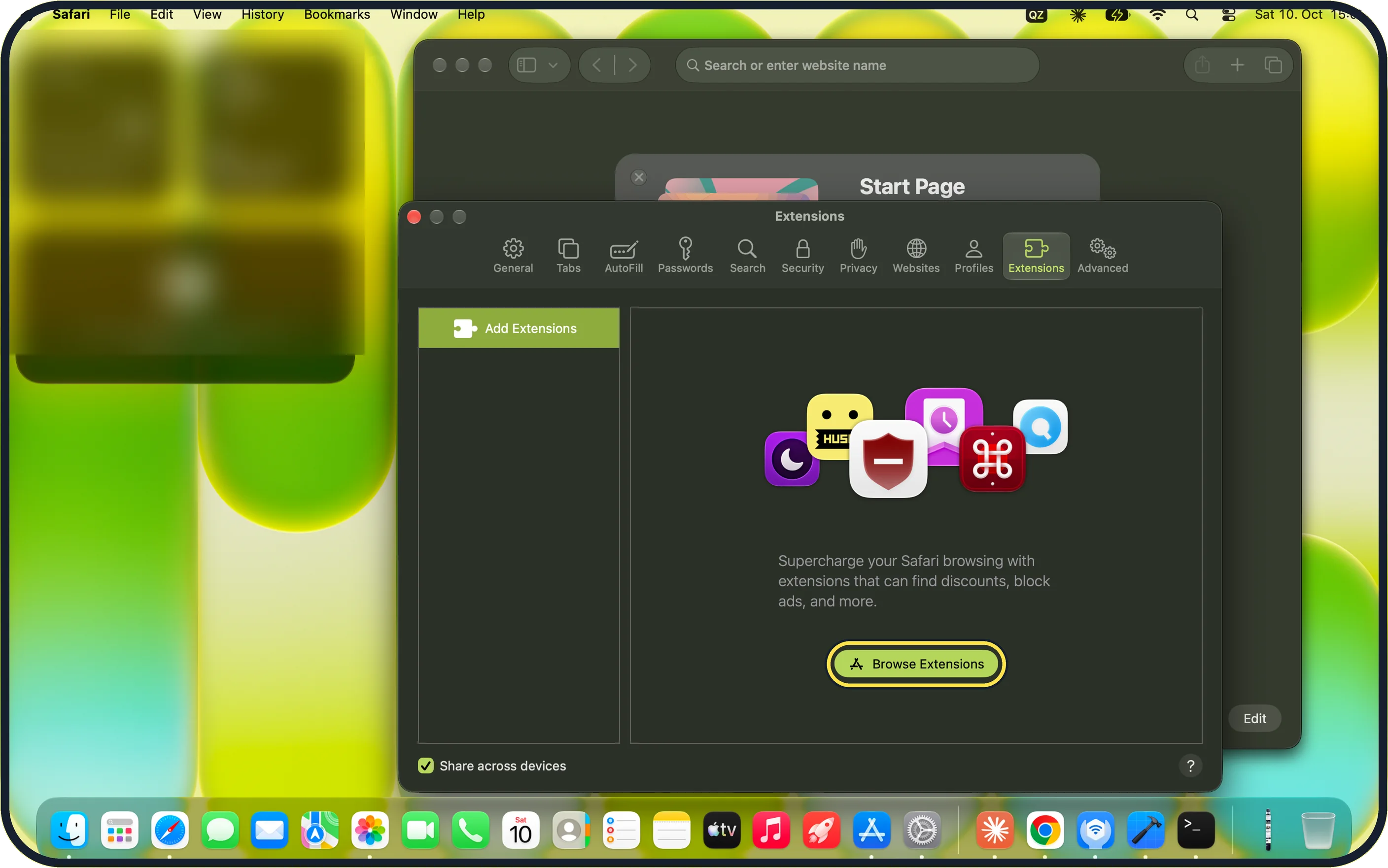 Mac screenshot: Close browser tabs and extensions