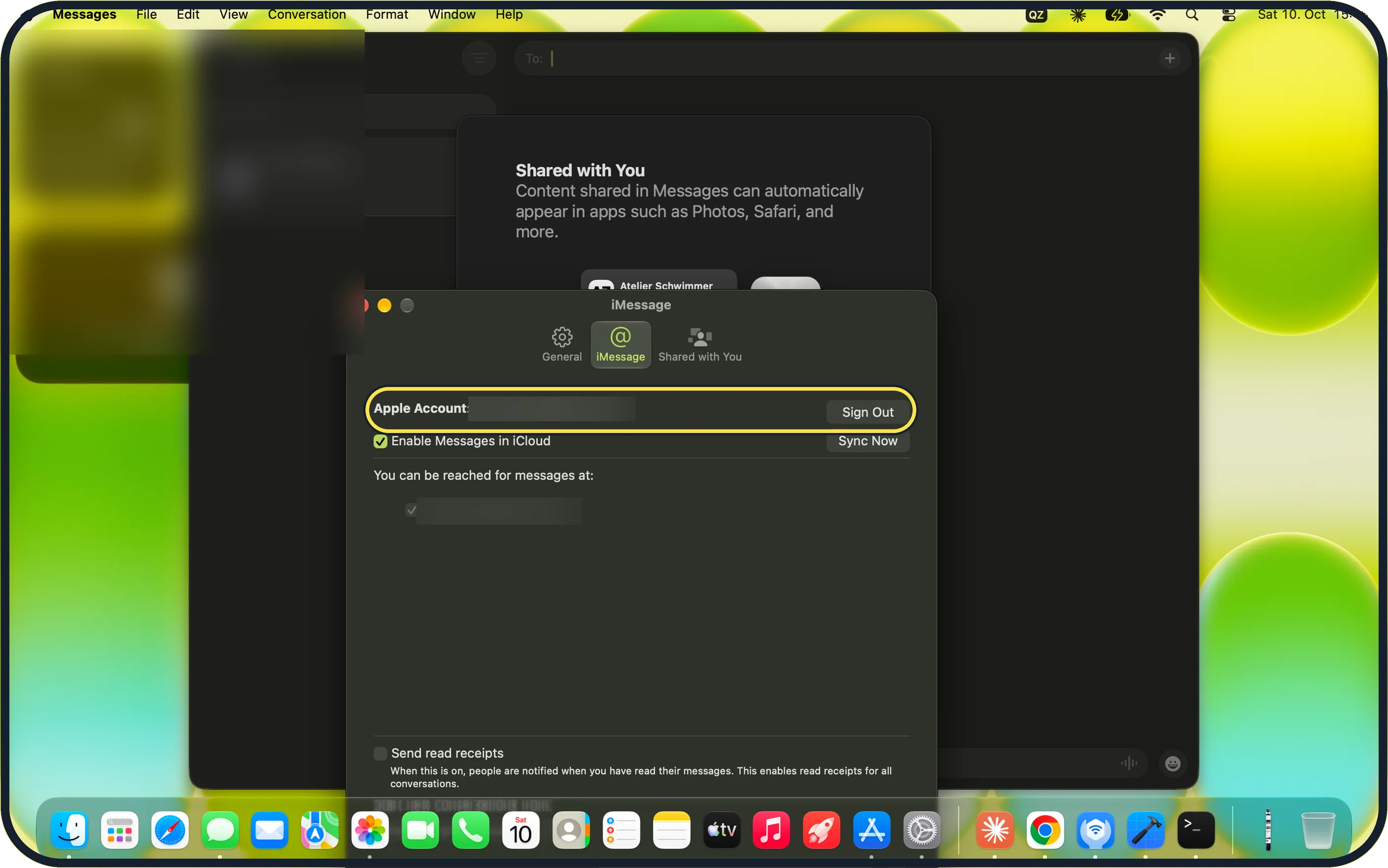 Mac screenshot: Check that you are signed in to iMessage