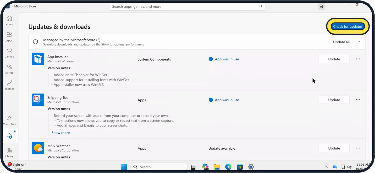 Windows screenshot: Update the Store and your apps