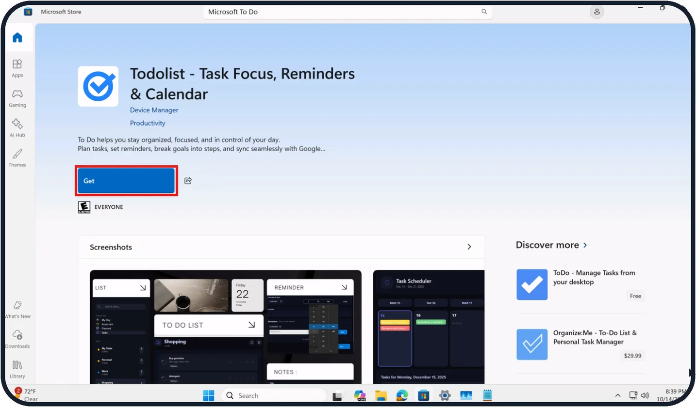 Windows screenshot: Install it again from the Store