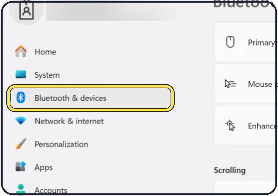 Windows screenshot: Open the Mouse settings