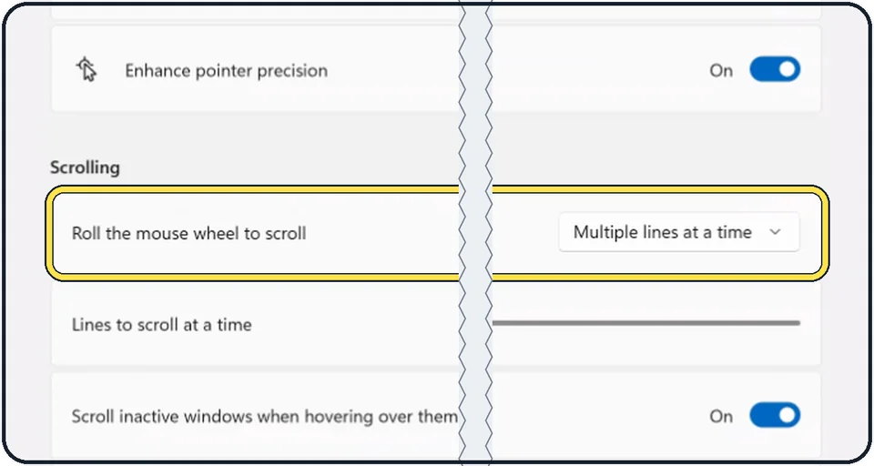 Windows screenshot: Scroll by lines or a whole screen