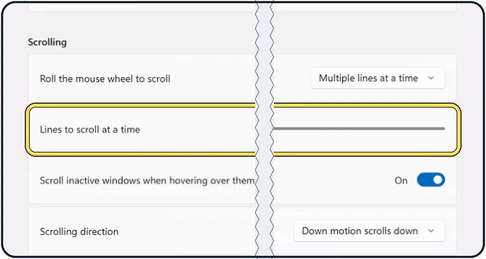 Windows screenshot: Make scrolling slower or faster
