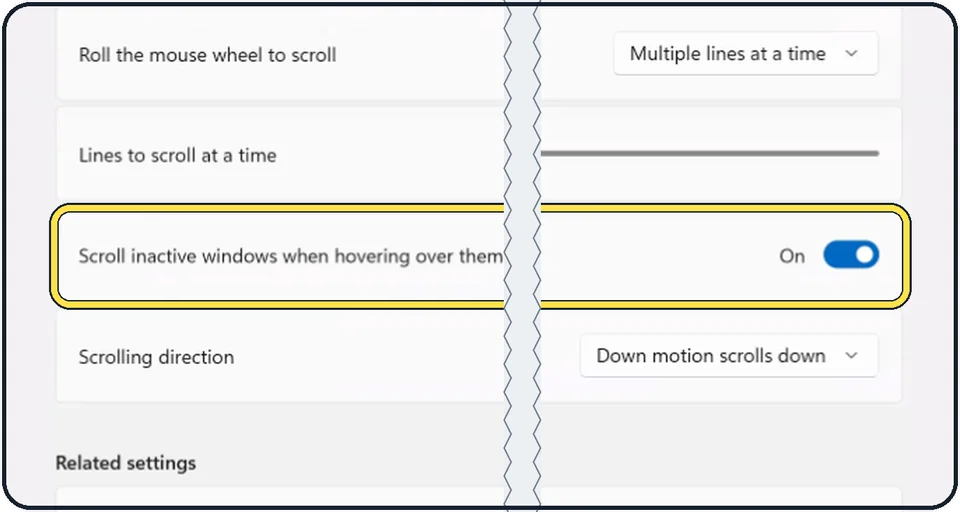 Windows screenshot: Windows scroll when you only point at them