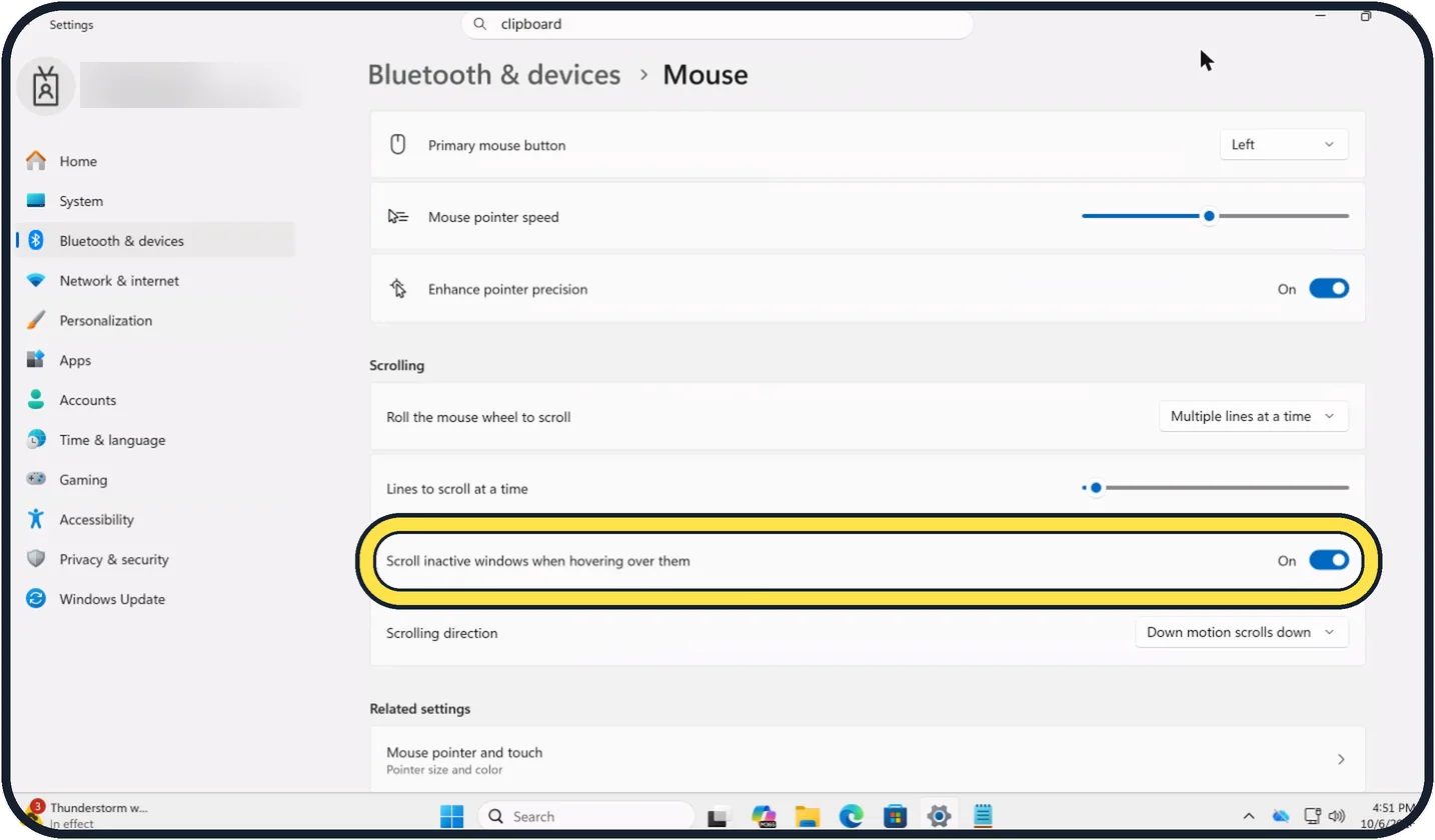 Windows screenshot: Stop windows scrolling when you point at them