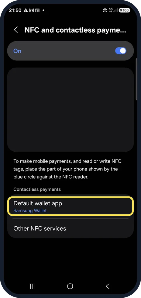 Android screenshot: Choose the default wallet app