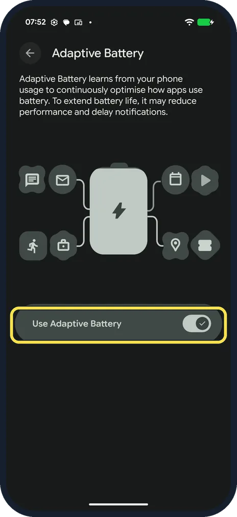 Android screenshot: Keep Adaptive Battery on