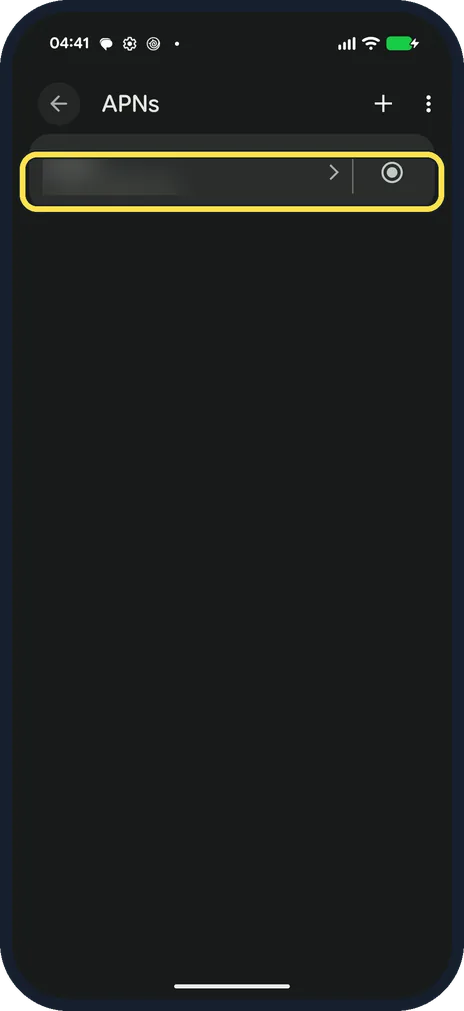 Android screenshot: Check the APN