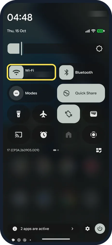 Android screenshot: Open Quick Settings