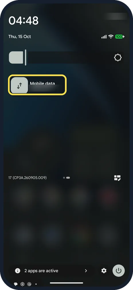 Android screenshot: Use the Mobile data tile