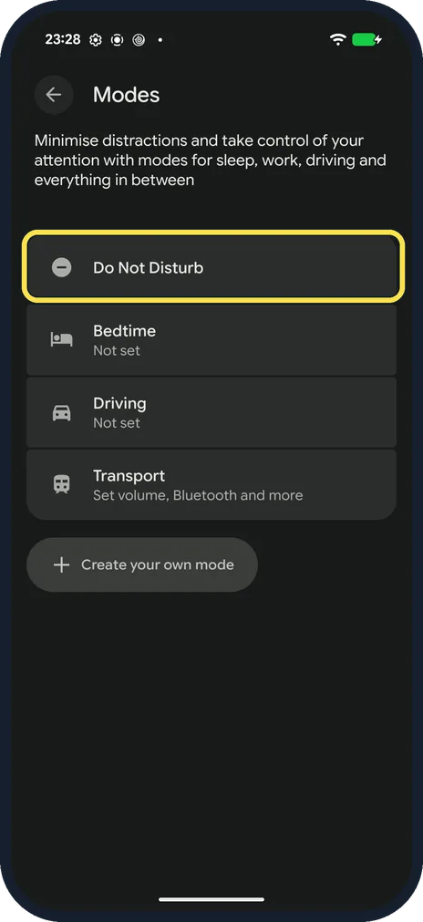 Android screenshot: Check Do Not Disturb