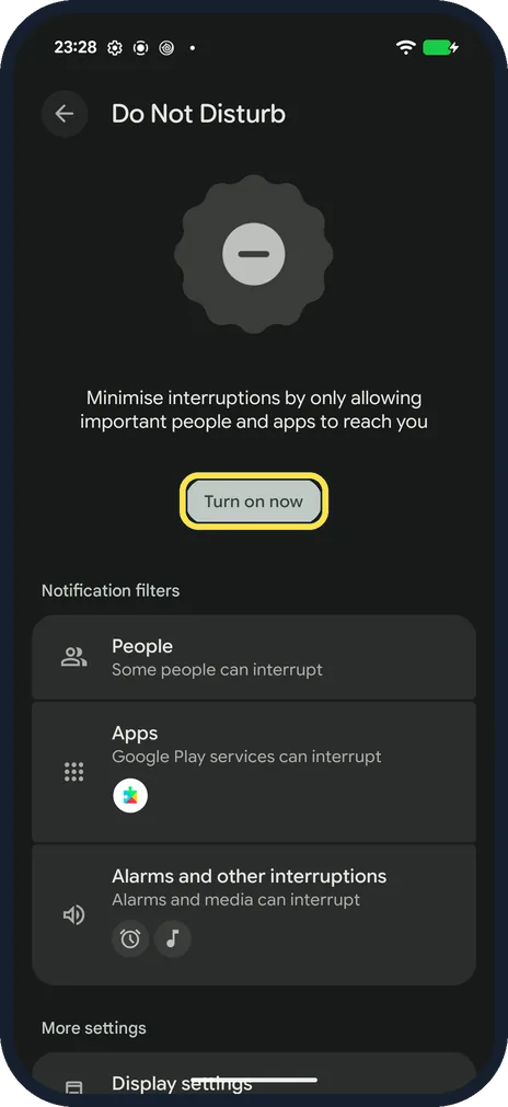 Android screenshot: Make sure it is off