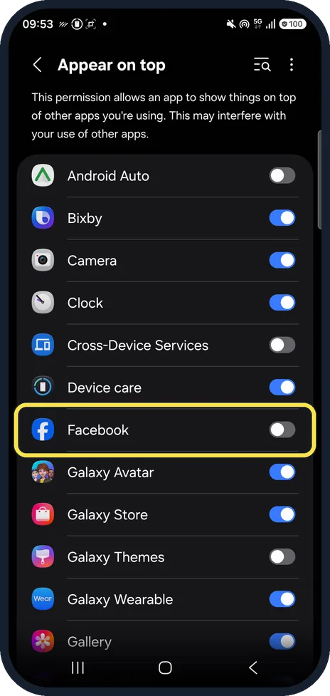 Android screenshot: Switch off unknown apps