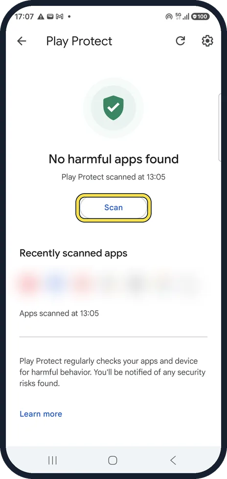 Android screenshot: Scan with Play Protect
