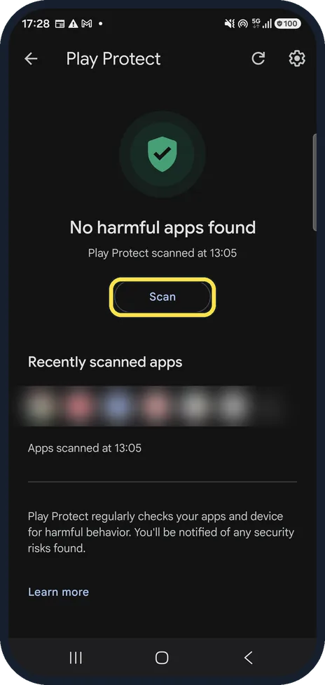 Android screenshot: Scan with Play Protect