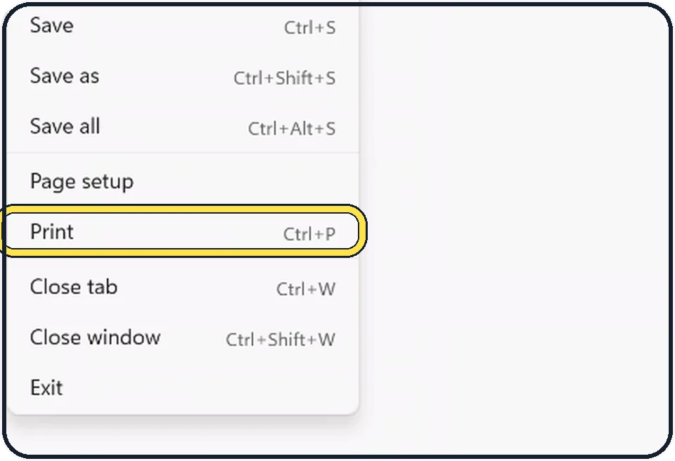 Windows screenshot: Open the print window