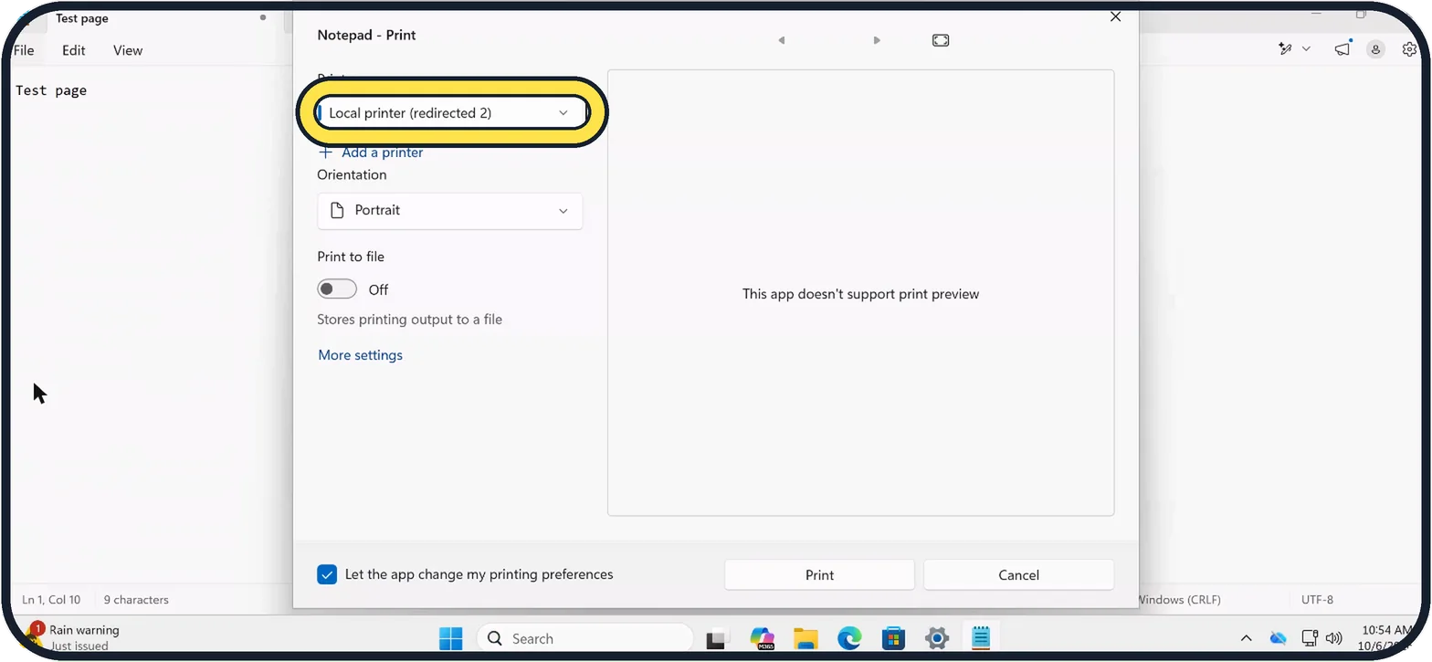 Windows screenshot: Open the Printer list
