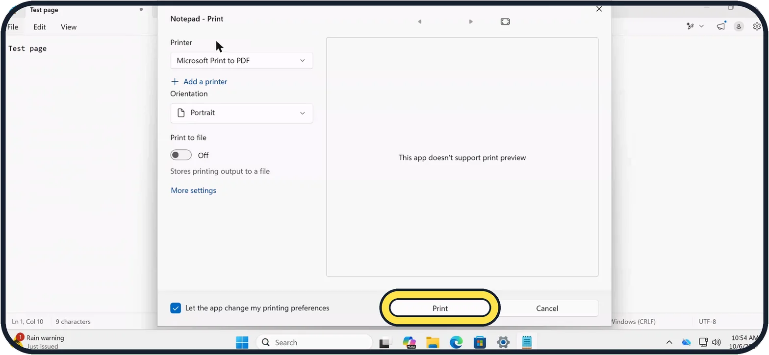 Windows screenshot: Click Print