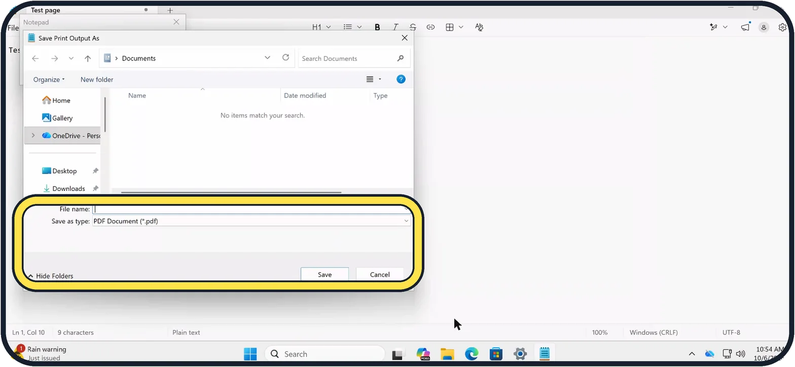Windows screenshot: Find the Save Print Output As window