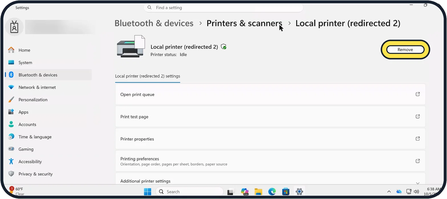 Windows screenshot: Remove and add the printer again