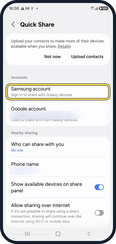 Android screenshot: Sign in to your Samsung account