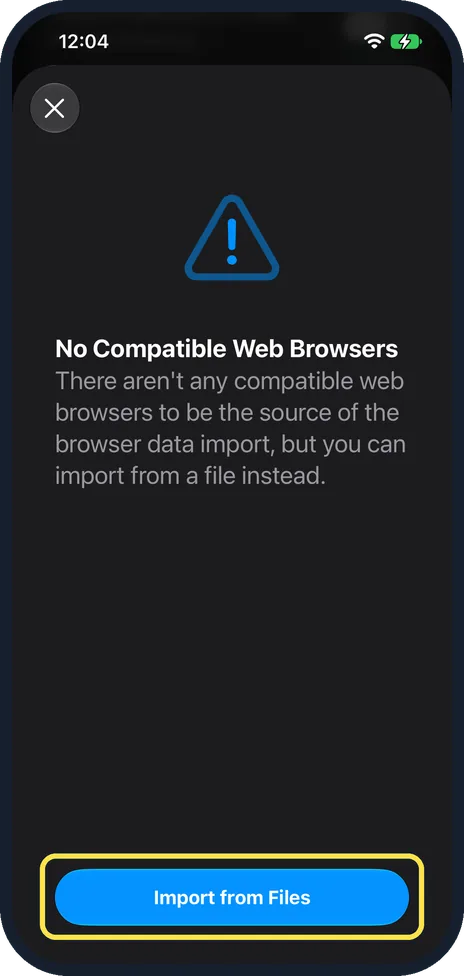 iPhone screen: Tap Import from Files