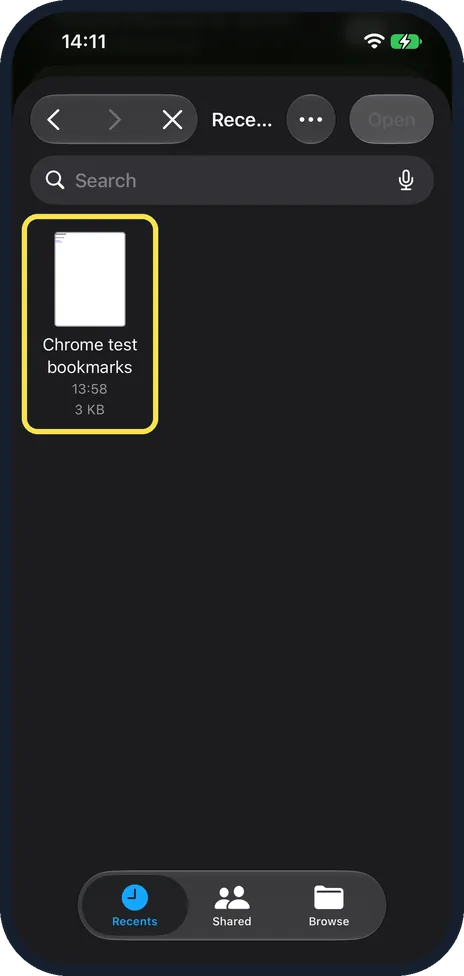 iPhone screen: Pick the exported file