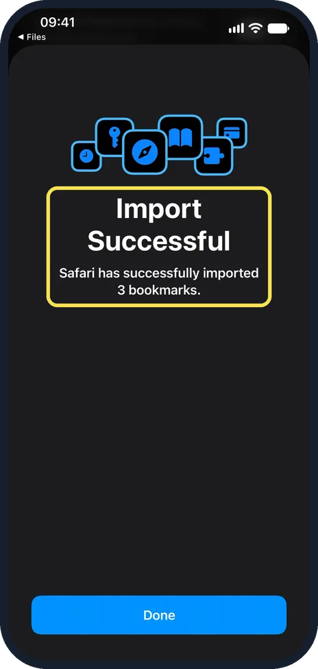 iPhone screen: Check the result and tap Done