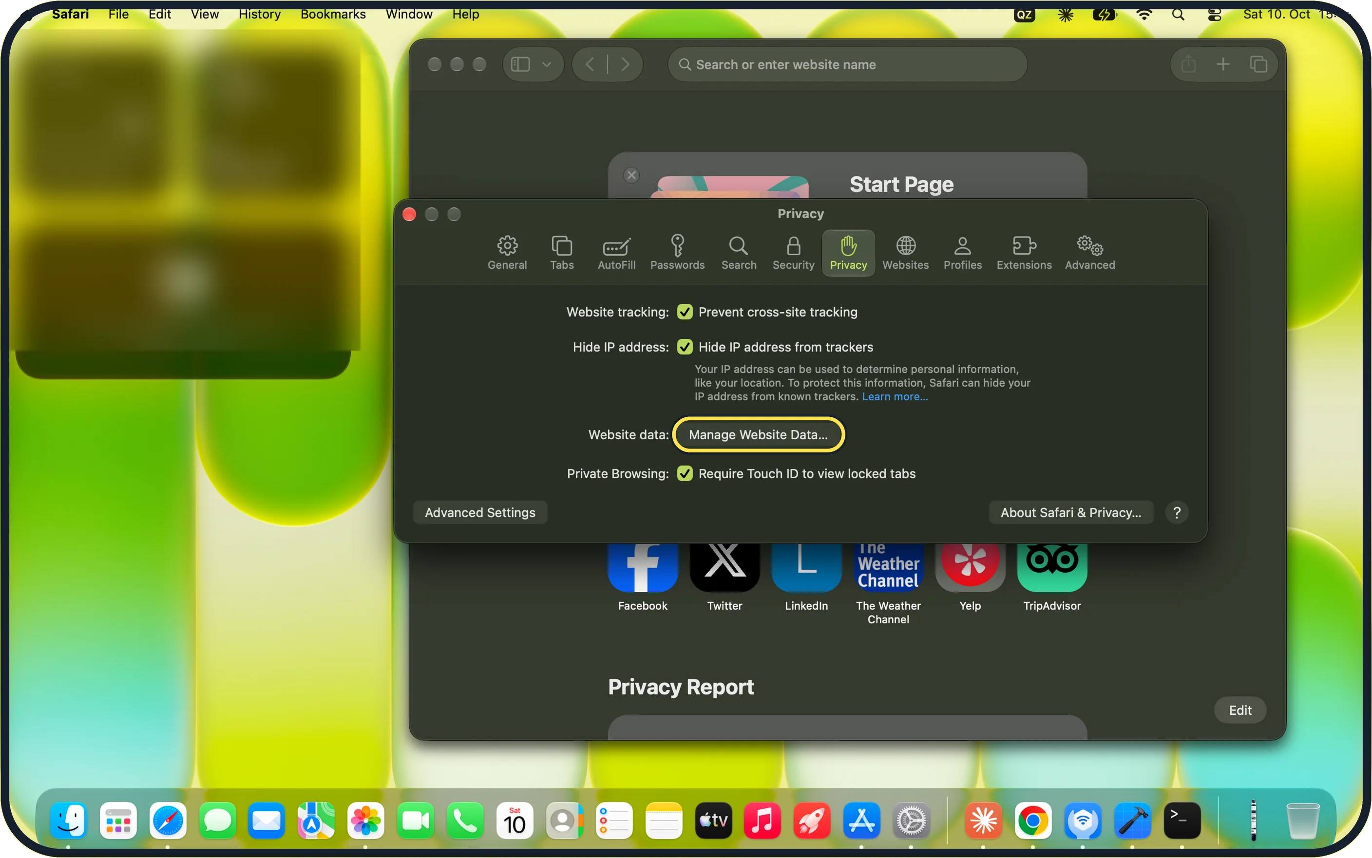 Mac screenshot: Remove the data of that website