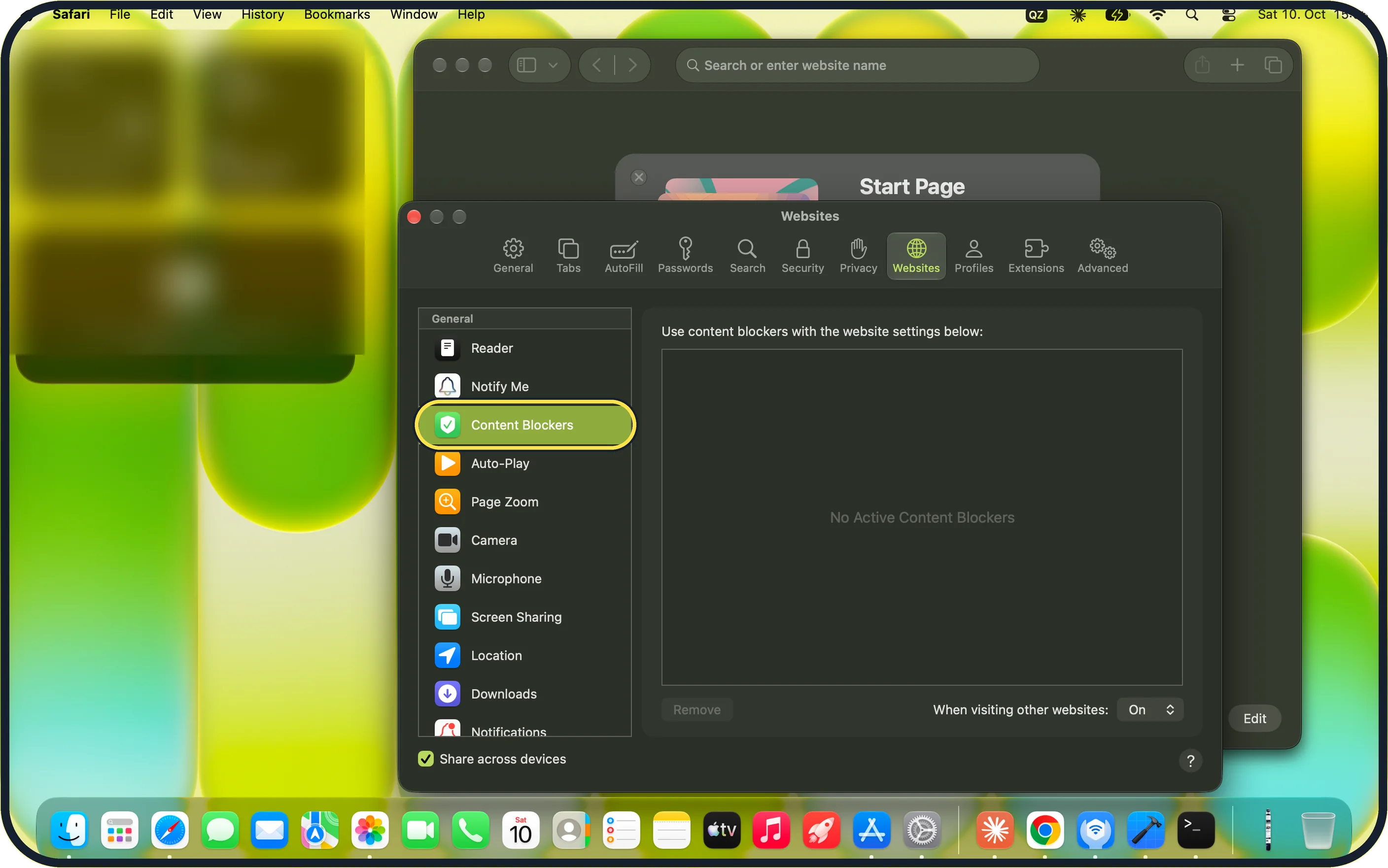Mac screenshot: Check the Safari settings