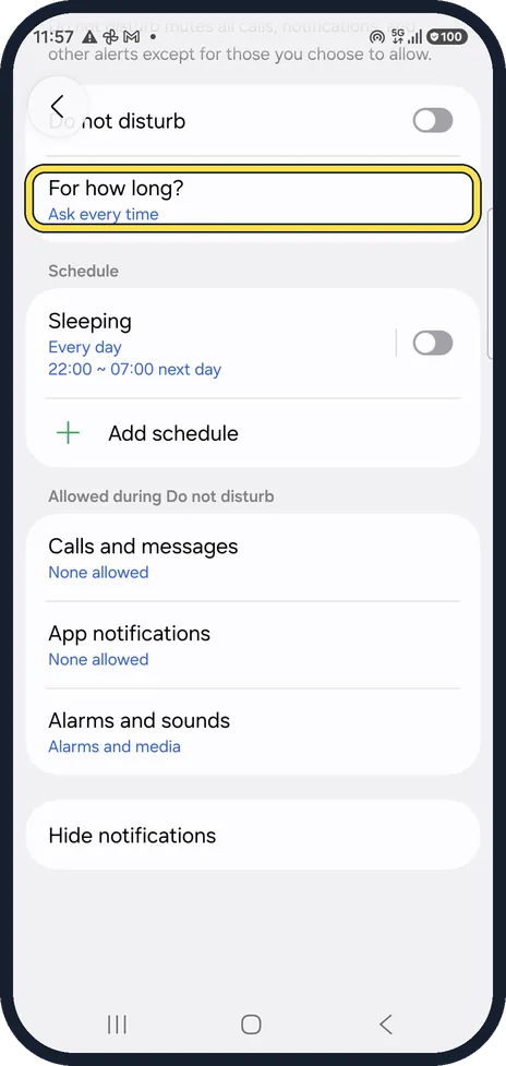 Android screenshot: Check For how long