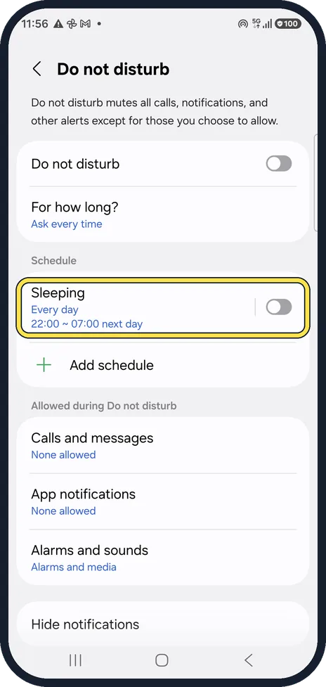 Android screenshot: Check the schedules