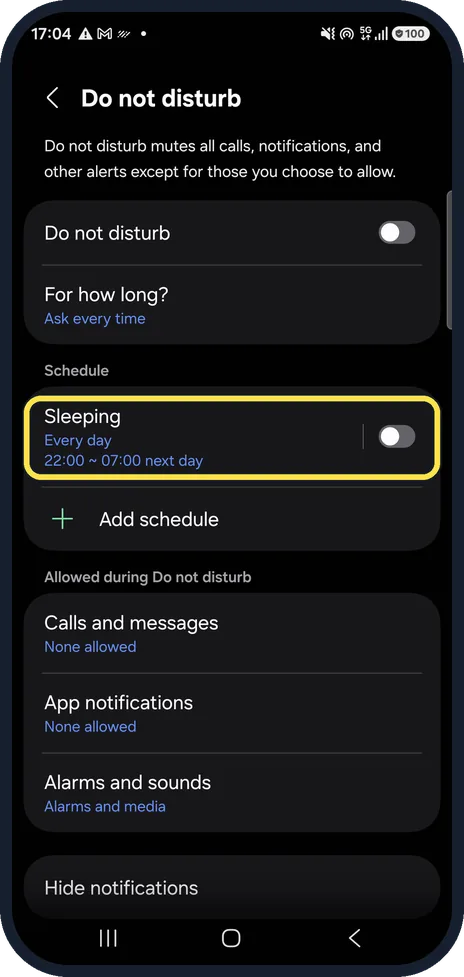 Android screenshot: Check the schedules