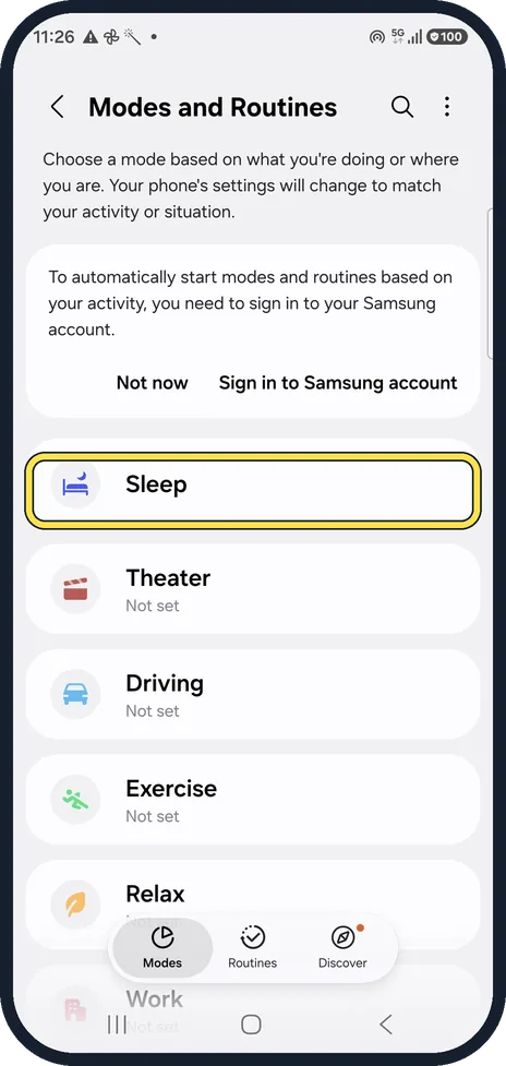 Android screenshot: Check the Sleep mode