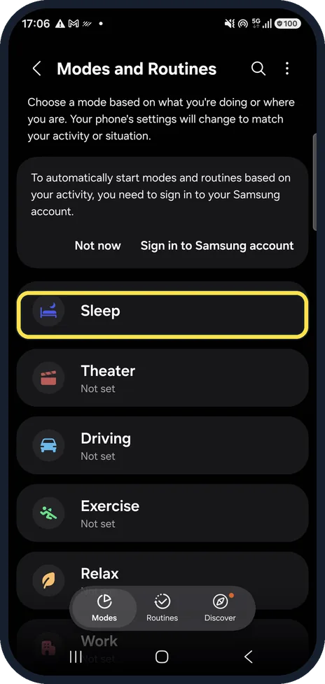 Android screenshot: Check the Sleep mode