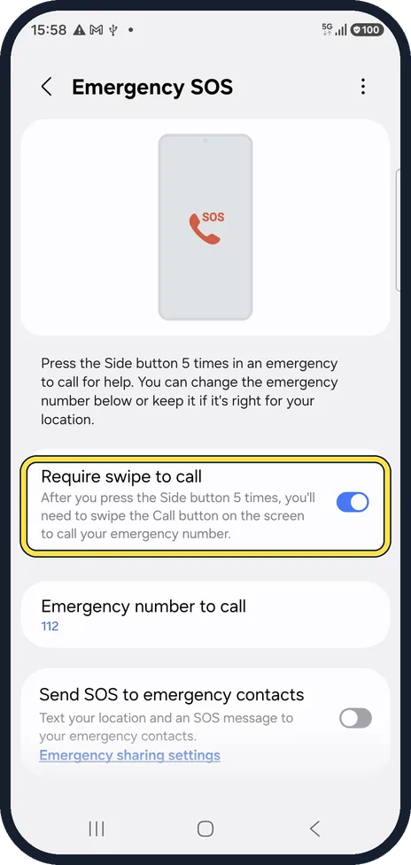 Android screenshot: Keep Require swipe to call on