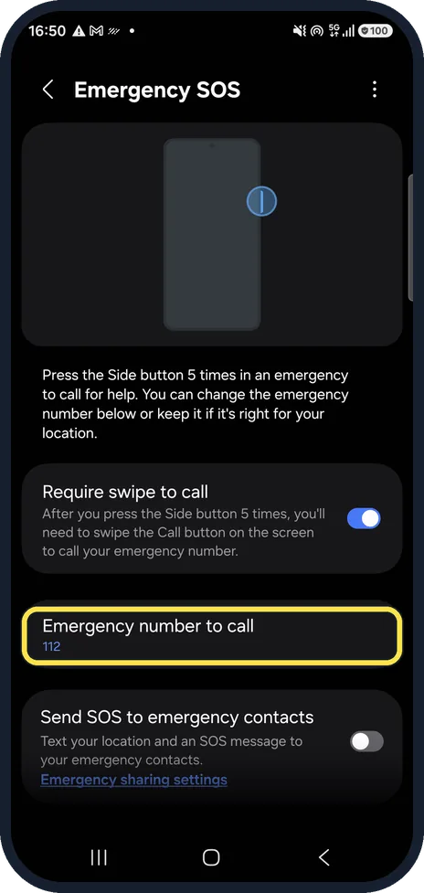 Android screenshot: Check the emergency number