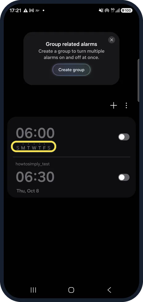 Android screenshot: Check the days