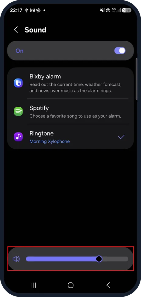 Android screenshot: Turn up the alarm's own volume