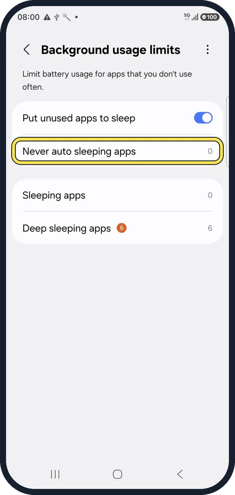 Android screenshot: Keep Clock out of deep sleep